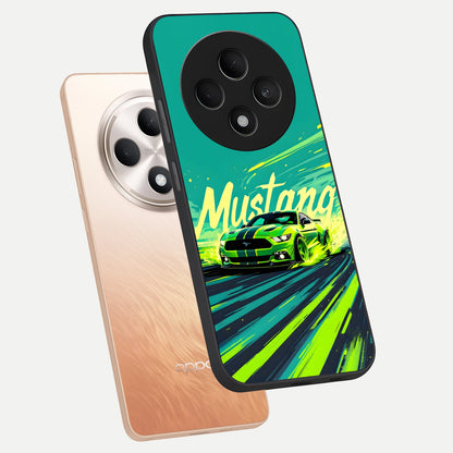  Mustang Bang phone case For Oppo F27 5G showing premium glass back cover with detailed artwork