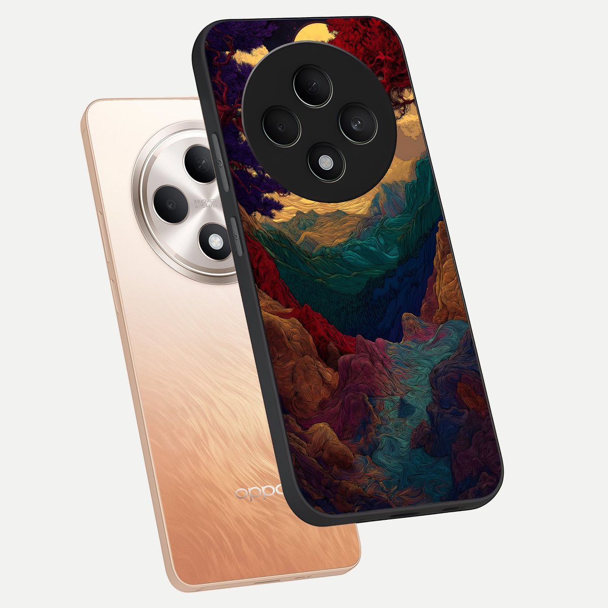  Mystic Valley Light phone case For Oppo F27 5G showing premium glass back cover with detailed artwork
