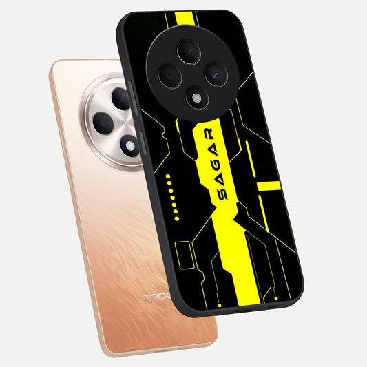  Neon CYBERPUNK Custom Name phone case For Oppo F27 5G showing premium glass back cover with detailed artwork