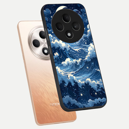  Ocean Moon Waves phone case For Oppo F27 5G showing premium glass back cover with detailed artwork