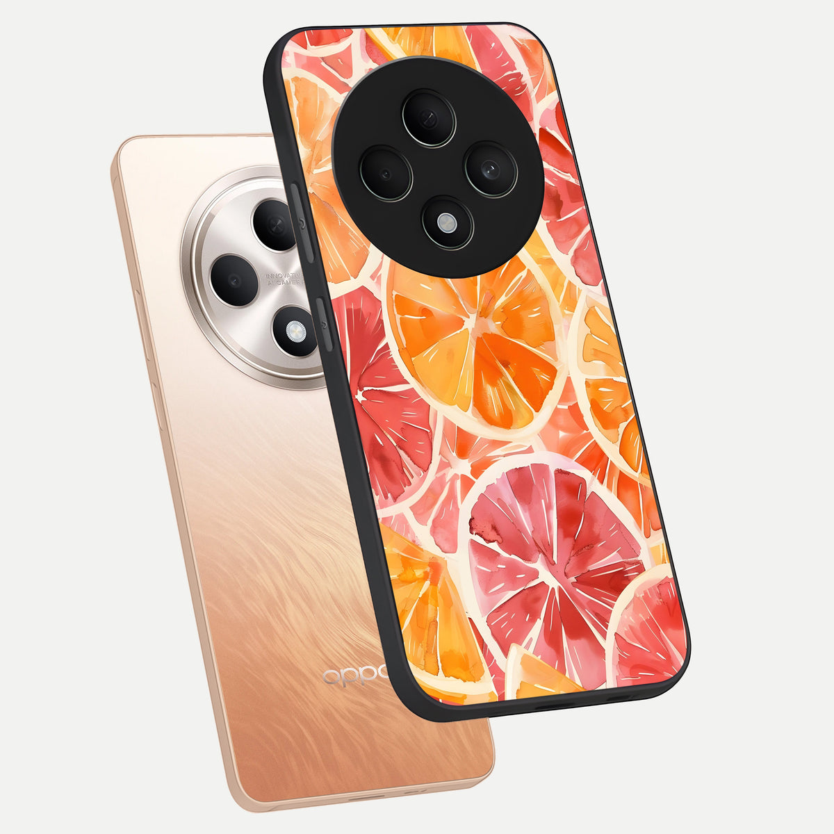  Orange Fruits Pattern phone case For Oppo F27 5G showing premium glass back cover with detailed artwork
