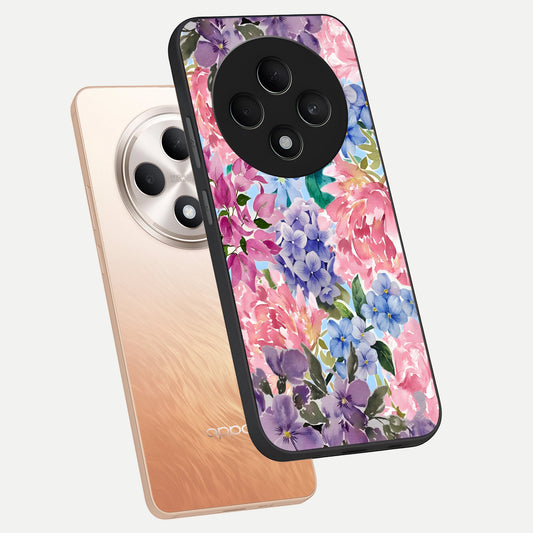  Pastel Floral Mix phone case For Oppo F27 5G showing premium glass back cover with detailed artwork