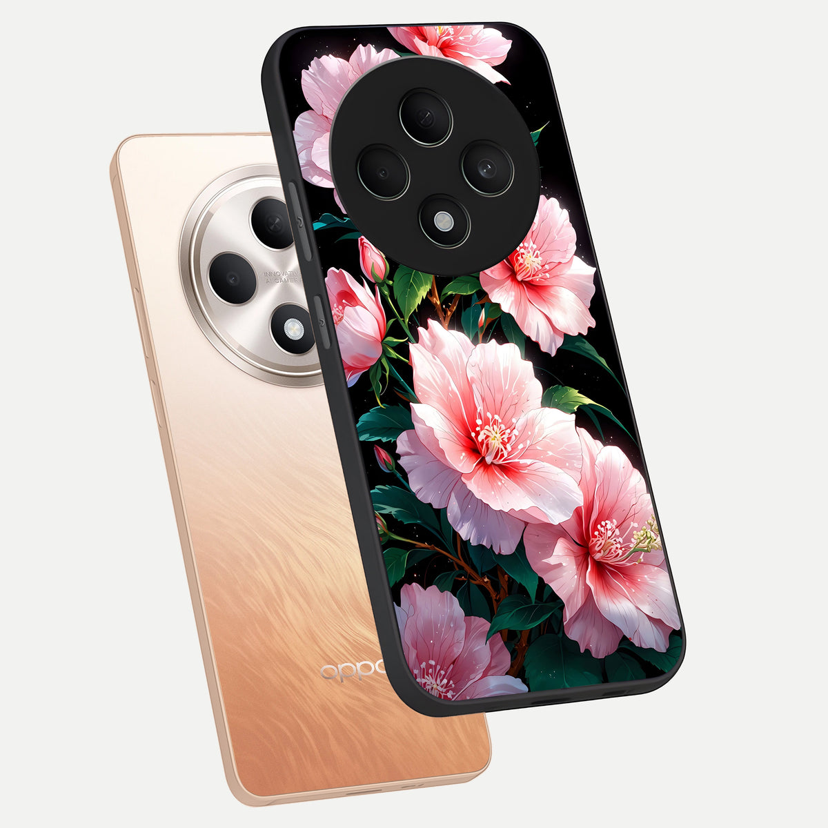  Peach Flower phone case For Oppo F27 5G showing premium glass back cover with detailed artwork