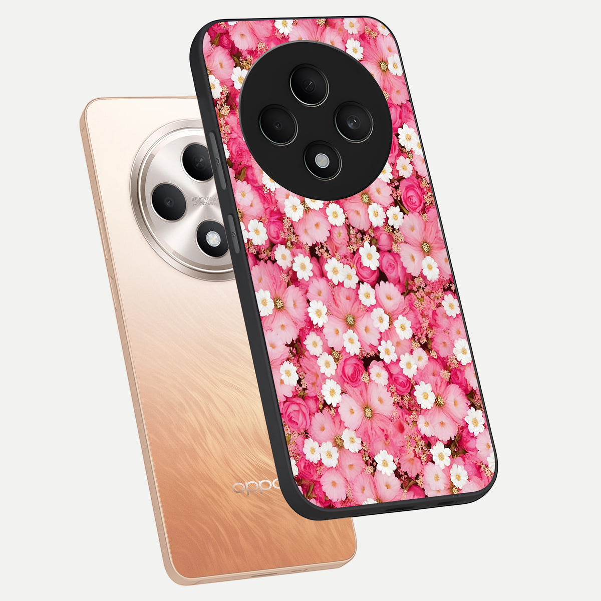  Pink Daisy Bliss phone case For Oppo F27 5G showing premium glass back cover with detailed artwork