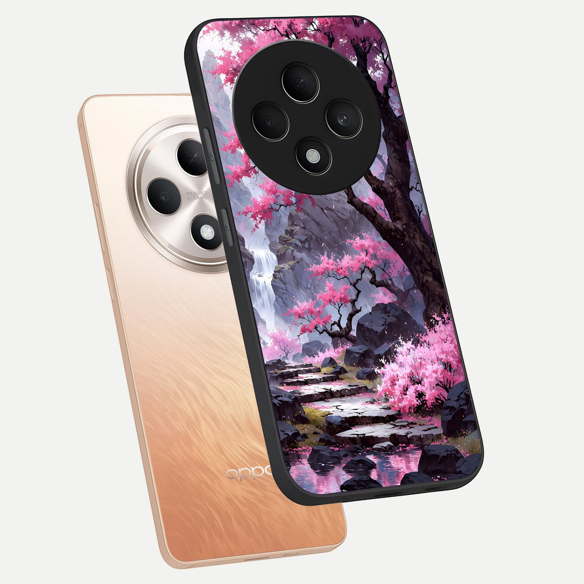  Pink Sunflower Glow phone case For Oppo F27 5G showing premium glass back cover with detailed artwork