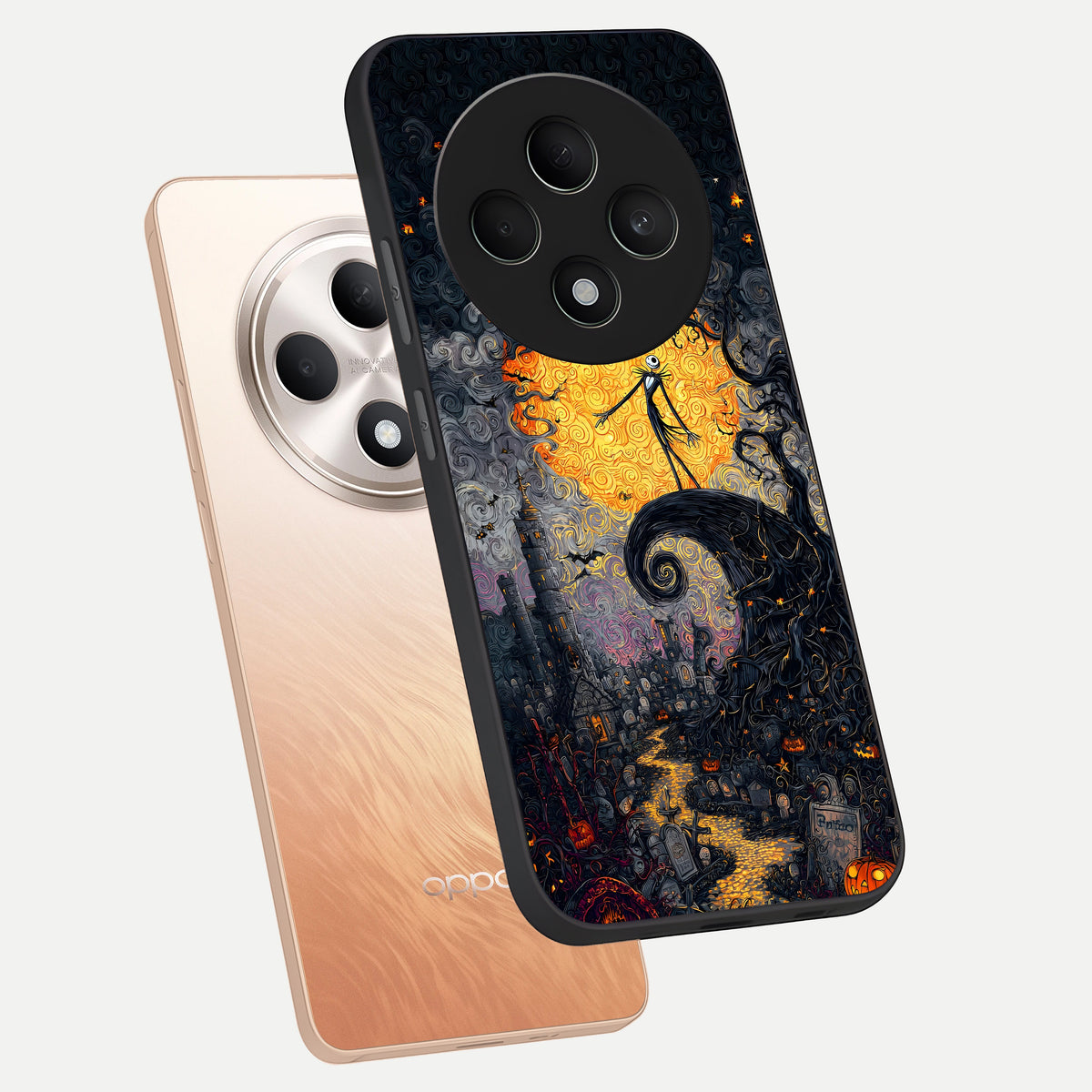  Pumpkin Moon Night phone case For Oppo F27 5G showing premium glass back cover with detailed artwork