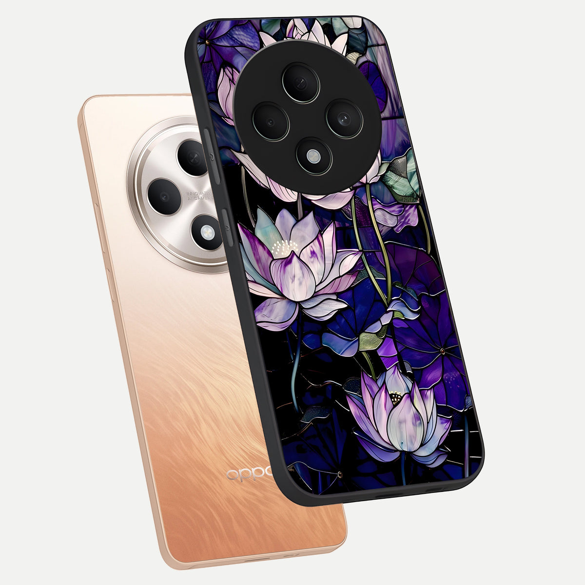  Purple Lotus Pattern phone case For Oppo F27 5G showing premium glass back cover with detailed artwork