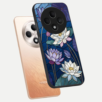  Purple Lotus Stained phone case For Oppo F27 5G showing premium glass back cover with detailed artwork