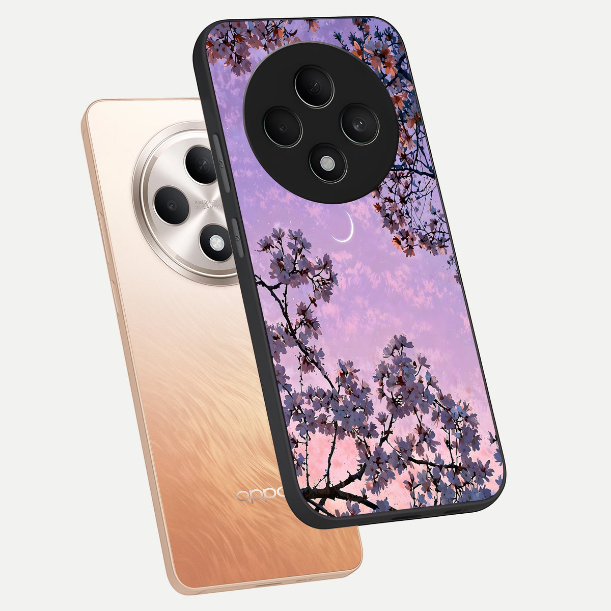  Purple Serenity Moon phone case For Oppo F27 5G showing premium glass back cover with detailed artwork
