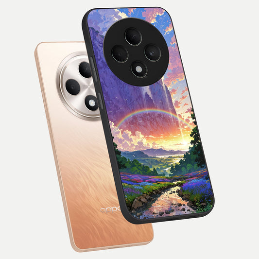  Rainbow Valley Dream phone case For Oppo F27 5G showing premium glass back cover with detailed artwork
