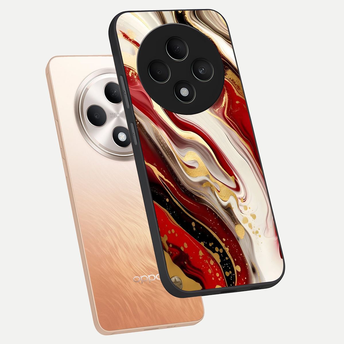  Red And White Marble phone case For Oppo F27 5G showing premium glass back cover with detailed artwork