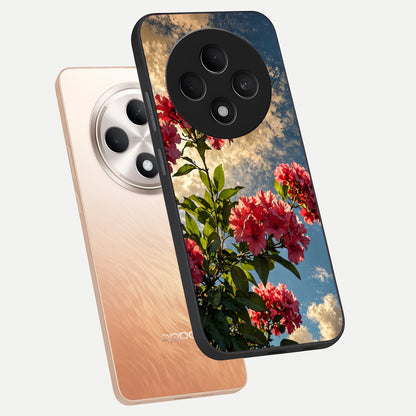  Red Bloom Skies phone case For Oppo F27 5G showing premium glass back cover with detailed artwork