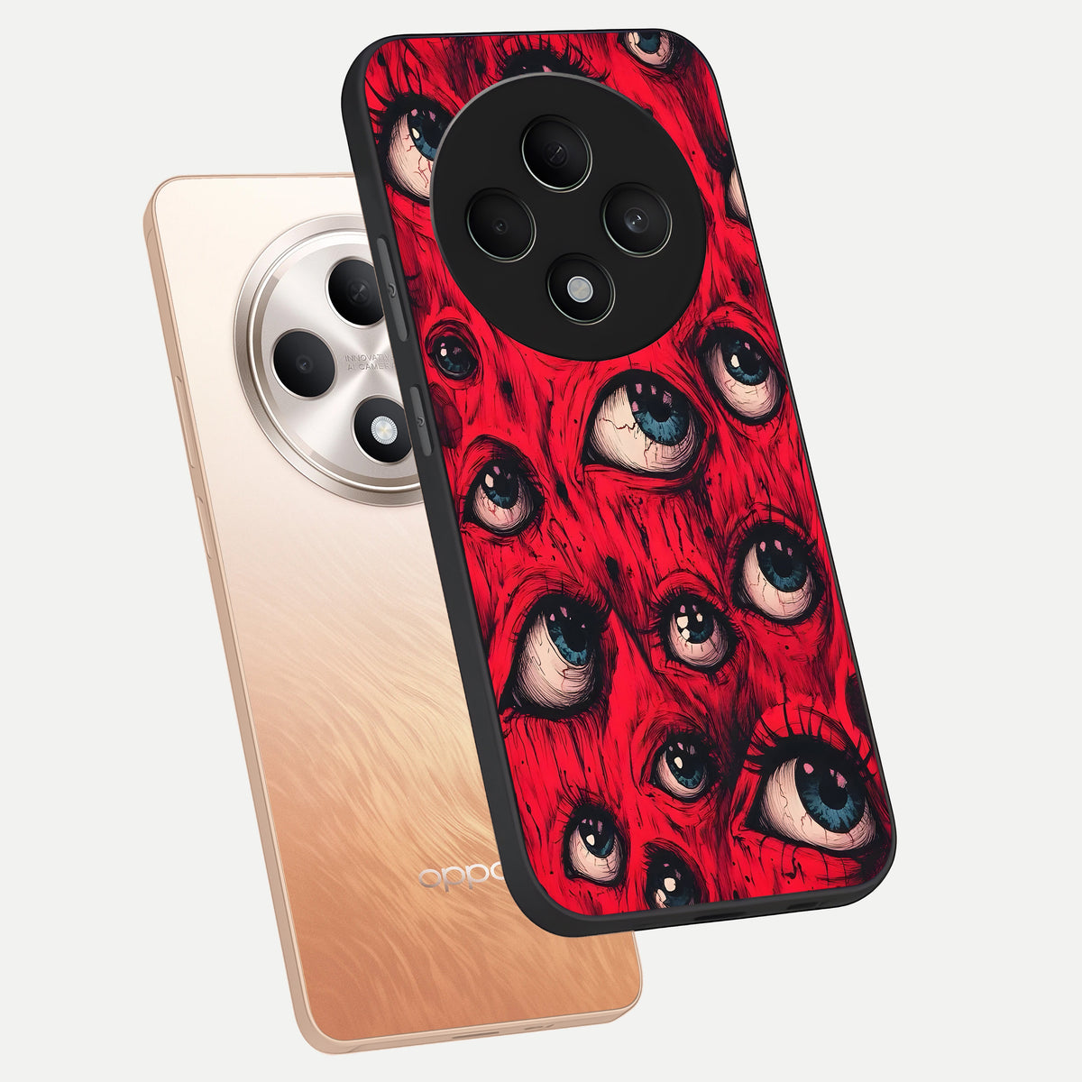  Red Eyes Pattern phone case For Oppo F27 5G showing premium glass back cover with detailed artwork