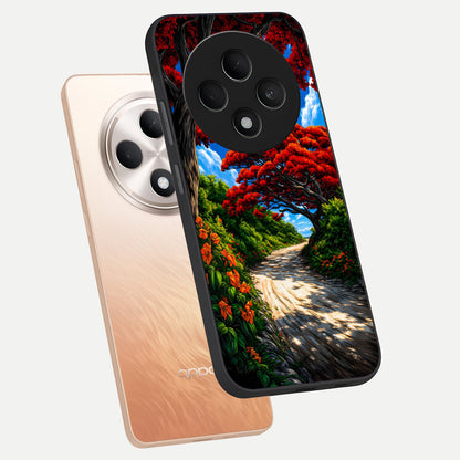  Red Trees Pathway phone case For Oppo F27 5G showing premium glass back cover with detailed artwork