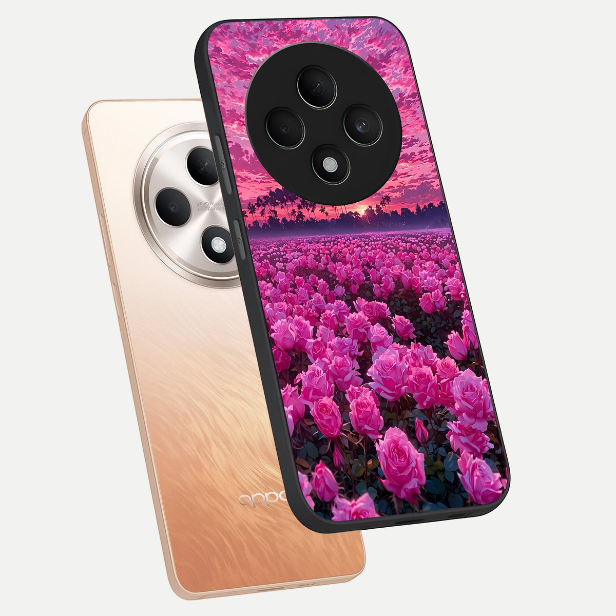  Rose Sunset Valley phone case For Oppo F27 5G showing premium glass back cover with detailed artwork