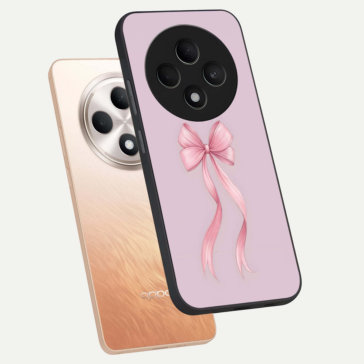  Soft Blush Bow phone case For Oppo F27 5G showing premium glass back cover with detailed artwork