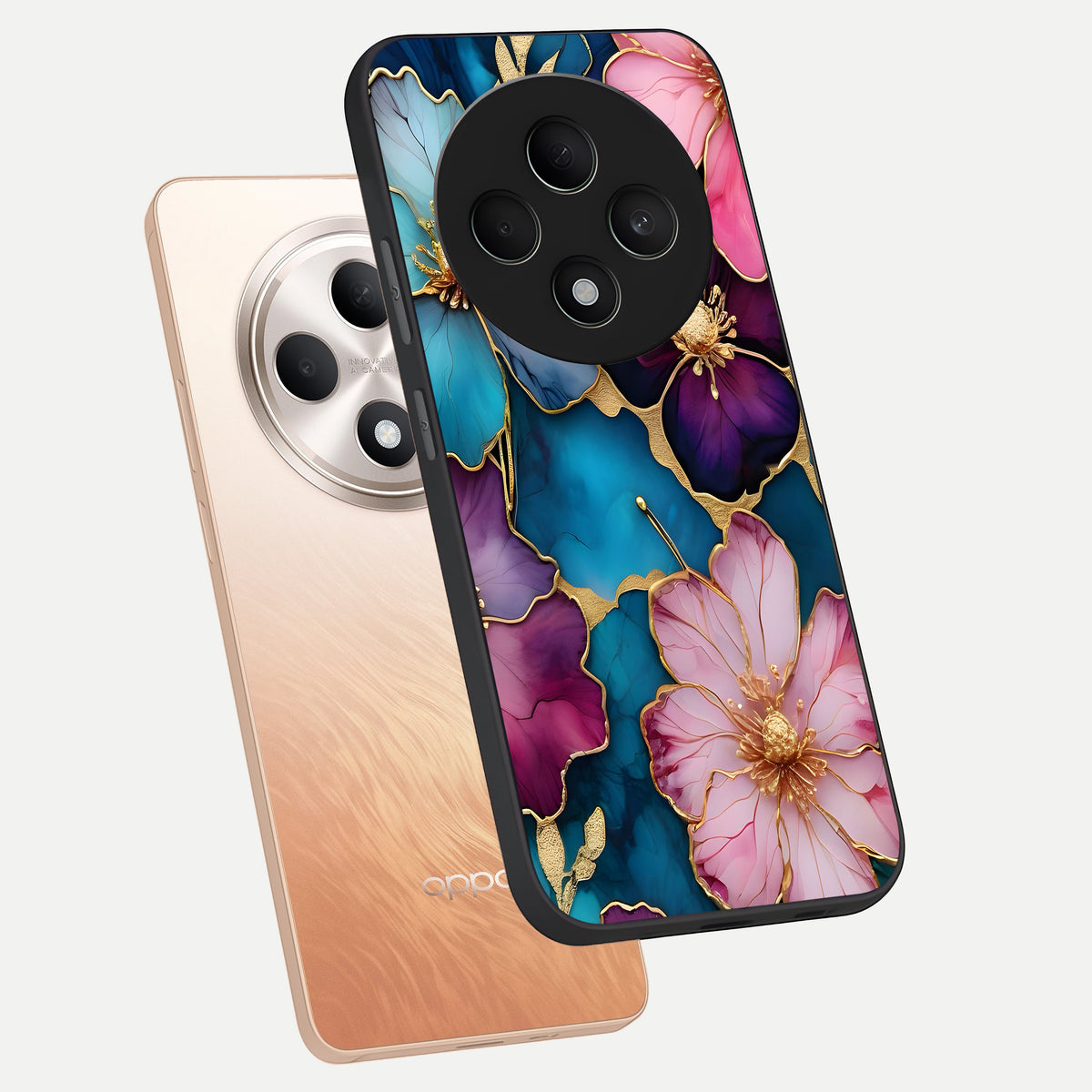  Sparkle Floral phone case For Oppo F27 5G showing premium glass back cover with detailed artwork