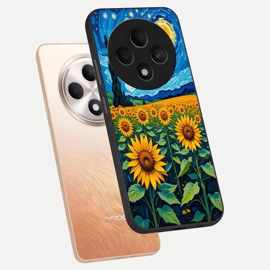  Starry Sunflower Dreams phone case For Oppo F27 5G showing premium glass back cover with detailed artwork