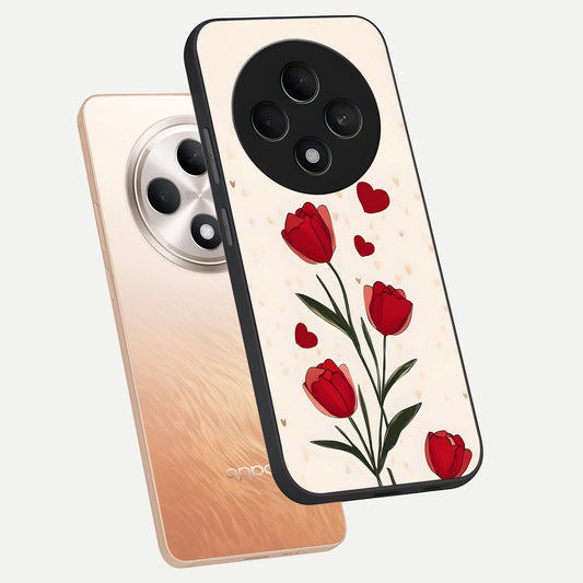  Tulip With Heart phone case For Oppo F27 5G showing premium glass back cover with detailed artwork