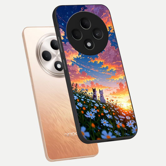  Two Cats Friends phone case For Oppo F27 5G showing premium glass back cover with detailed artwork