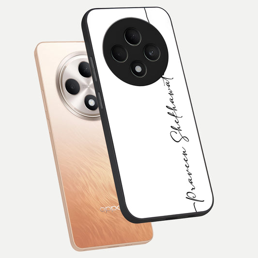  White Tune Custom Name phone case For Oppo F27 5G showing premium custom name glass back cover