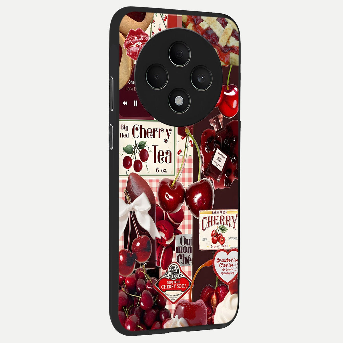  Aesthetic Cherry Tea back cover For Oppo F27 5G slim fit glass case with vibrant aesthetic design