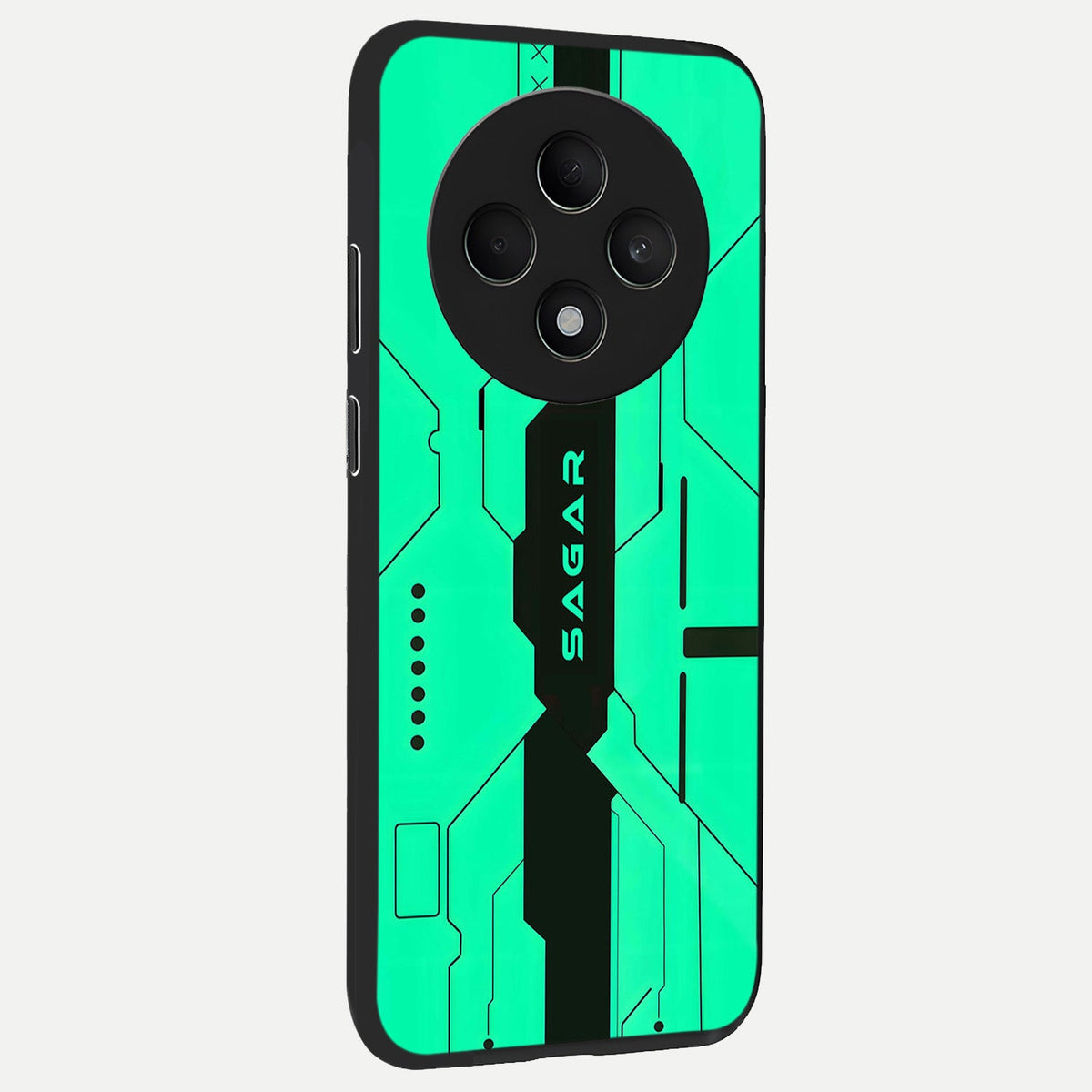  Aqua Tech CYBERPUNK Custom Name back cover For Oppo F27 5G slim fit glass case with vibrant aesthetic design