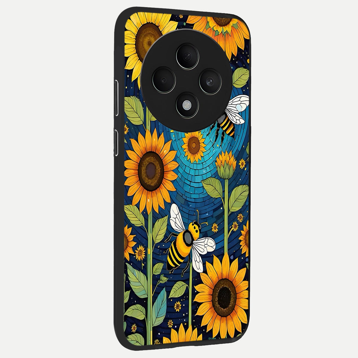  Bees And Sunflowers back cover For Oppo F27 5G slim fit glass case with vibrant aesthetic design
