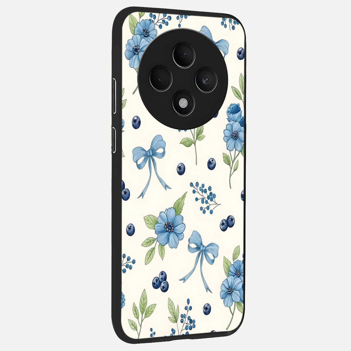  Blue Flower And Bow back cover For Oppo F27 5G slim fit glass case with vibrant aesthetic design