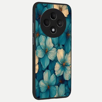  Blue Shade Floral back cover For Oppo F27 5G slim fit glass case with vibrant aesthetic design