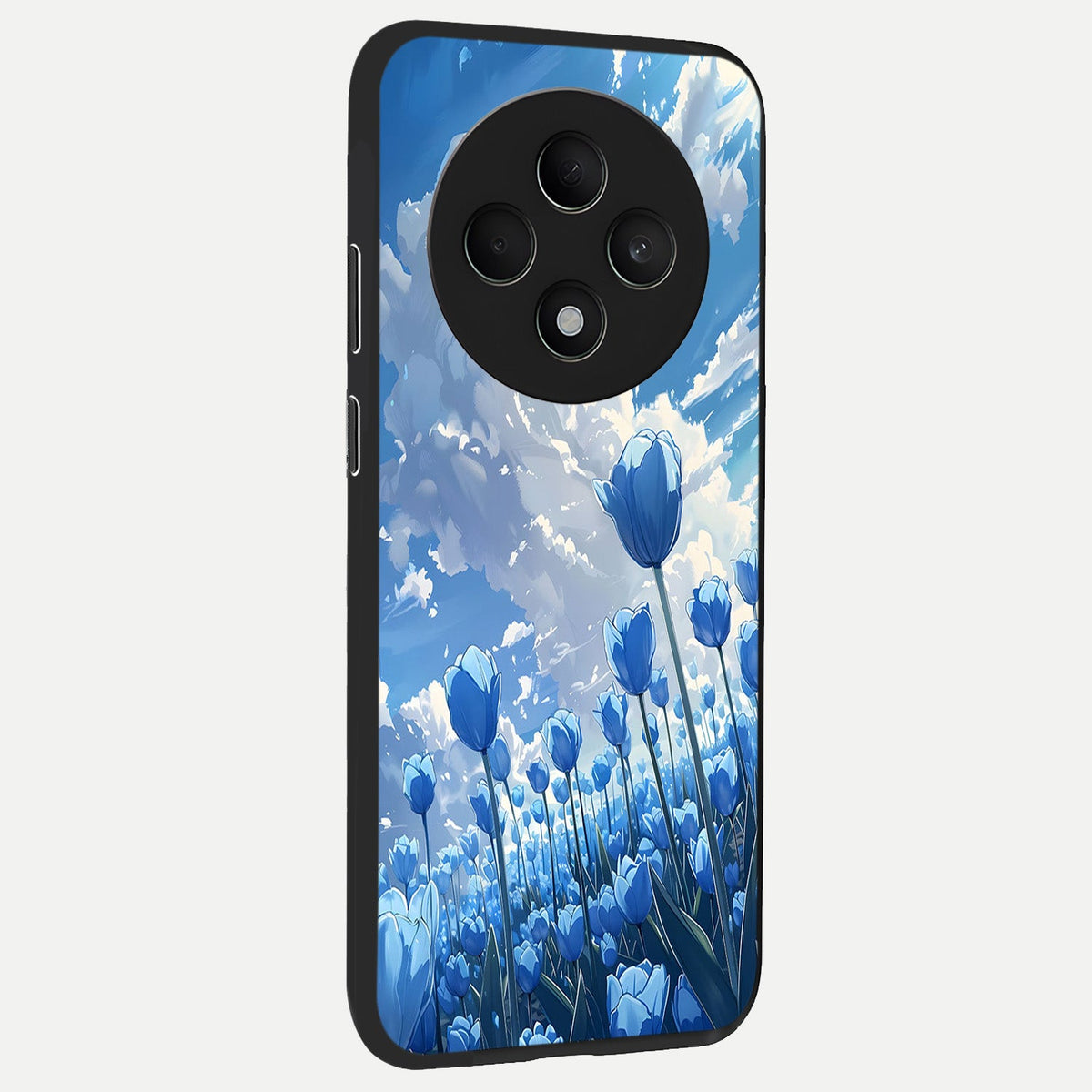  Blue Tulip Clouds back cover For Oppo F27 5G slim fit glass case with vibrant aesthetic design
