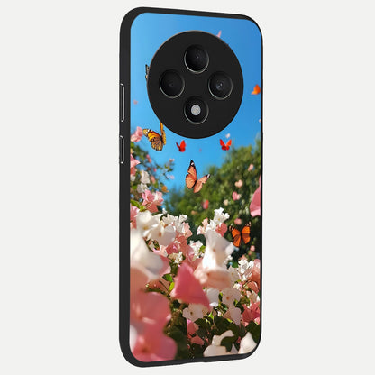  Butterflies In Bloom Sky back cover For Oppo F27 5G slim fit glass case with vibrant aesthetic design