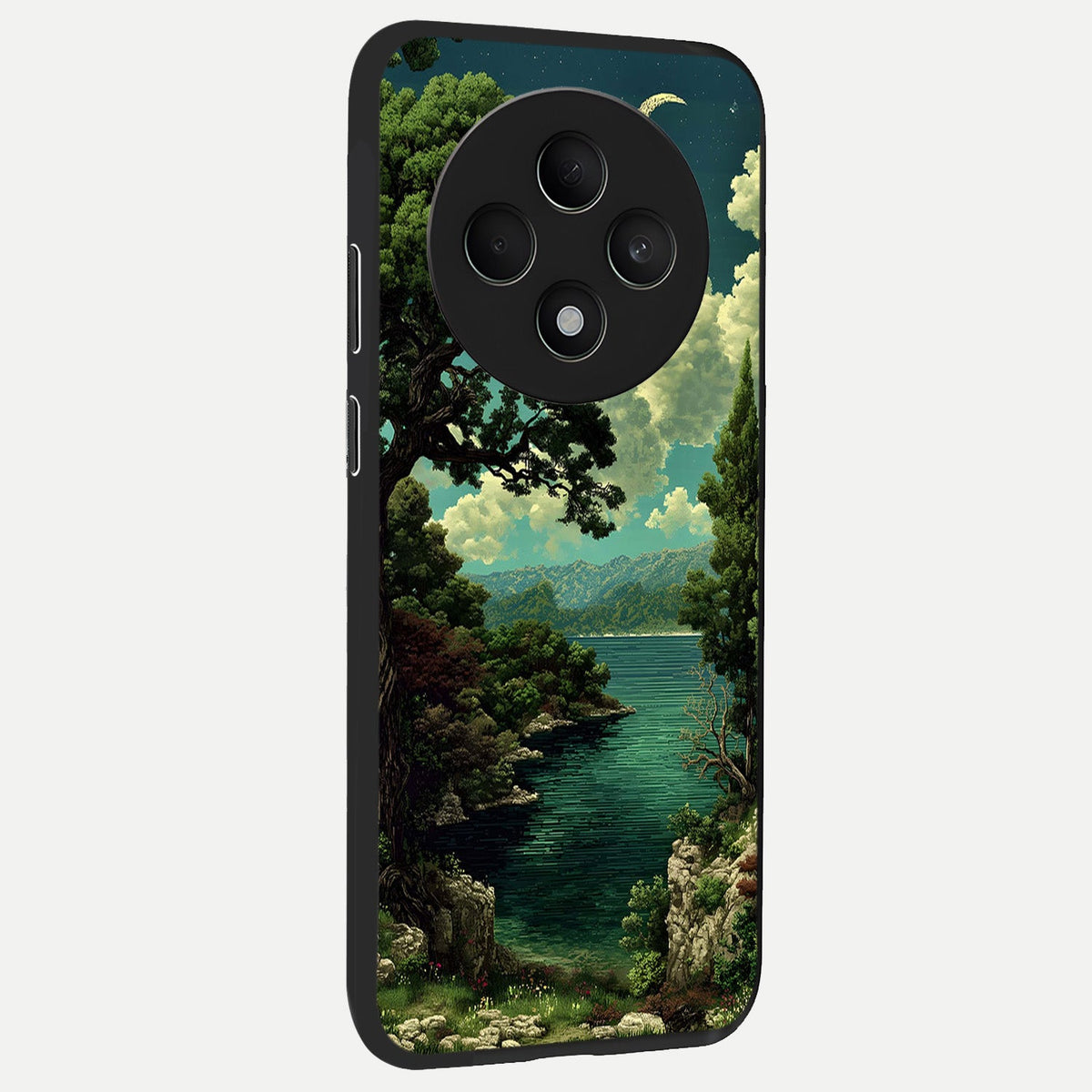 Celestial Lake Peace back cover For Oppo F27 5G slim fit glass case with vibrant aesthetic design