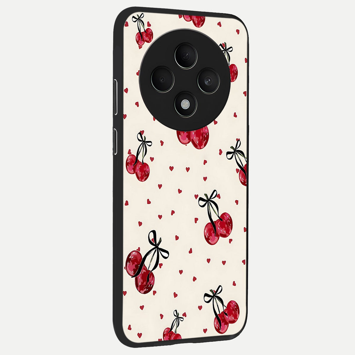 Cherry Heart Bow back cover For Oppo F27 5G slim fit glass case with vibrant aesthetic design