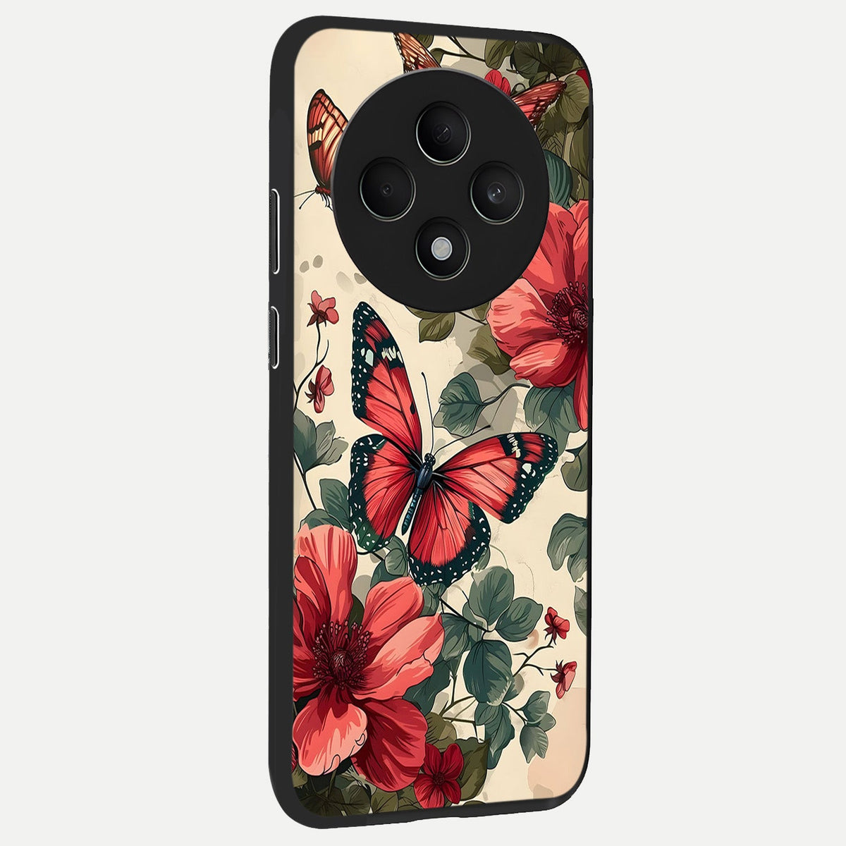  Crimson Butterfly Garden back cover For Oppo F27 5G slim fit glass case with vibrant aesthetic design