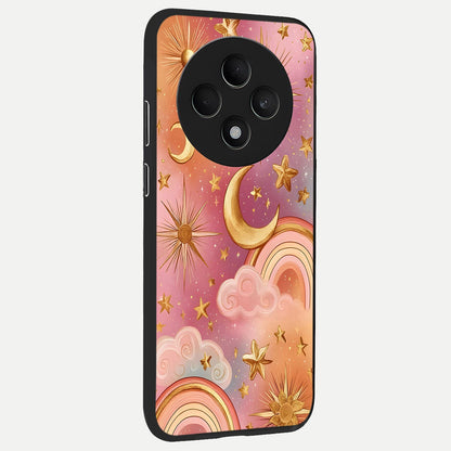  Golden Celestial Dreams back cover For Oppo F27 5G slim fit glass case with vibrant aesthetic design