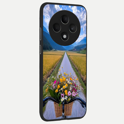  Golden Field Journey back cover For Oppo F27 5G slim fit glass case with vibrant aesthetic design
