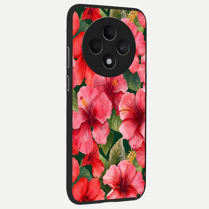  Hibiscus Pattern back cover For Oppo F27 5G slim fit glass case with vibrant aesthetic design