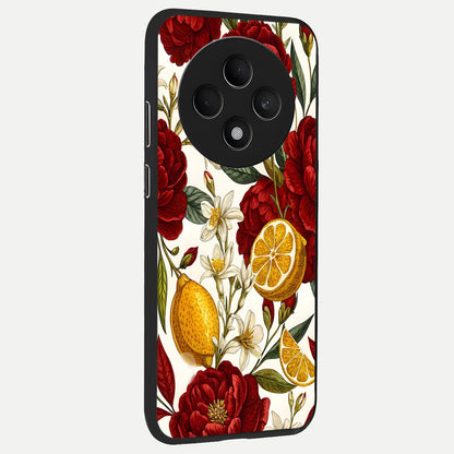  Lemon Rose Charm back cover For Oppo F27 5G slim fit glass case with vibrant aesthetic design