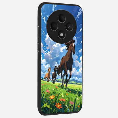  Majestic Horses Galloping back cover For Oppo F27 5G slim fit glass case with vibrant aesthetic design