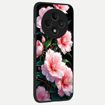  Peach Flower back cover For Oppo F27 5G slim fit glass case with vibrant aesthetic design