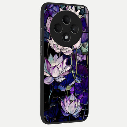  Purple Lotus Pattern back cover For Oppo F27 5G slim fit glass case with vibrant aesthetic design