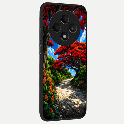  Red Trees Pathway back cover For Oppo F27 5G slim fit glass case with vibrant aesthetic design
