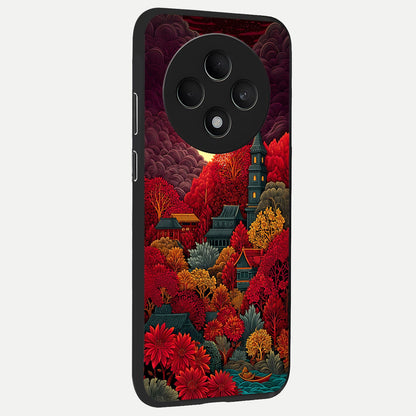  Scarlet Autumn Temple back cover For Oppo F27 5G slim fit glass case with vibrant aesthetic design