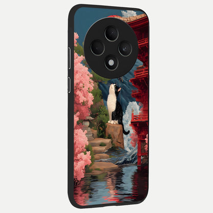  Temple Cat Scenery back cover For Oppo F27 5G slim fit glass case with vibrant aesthetic design