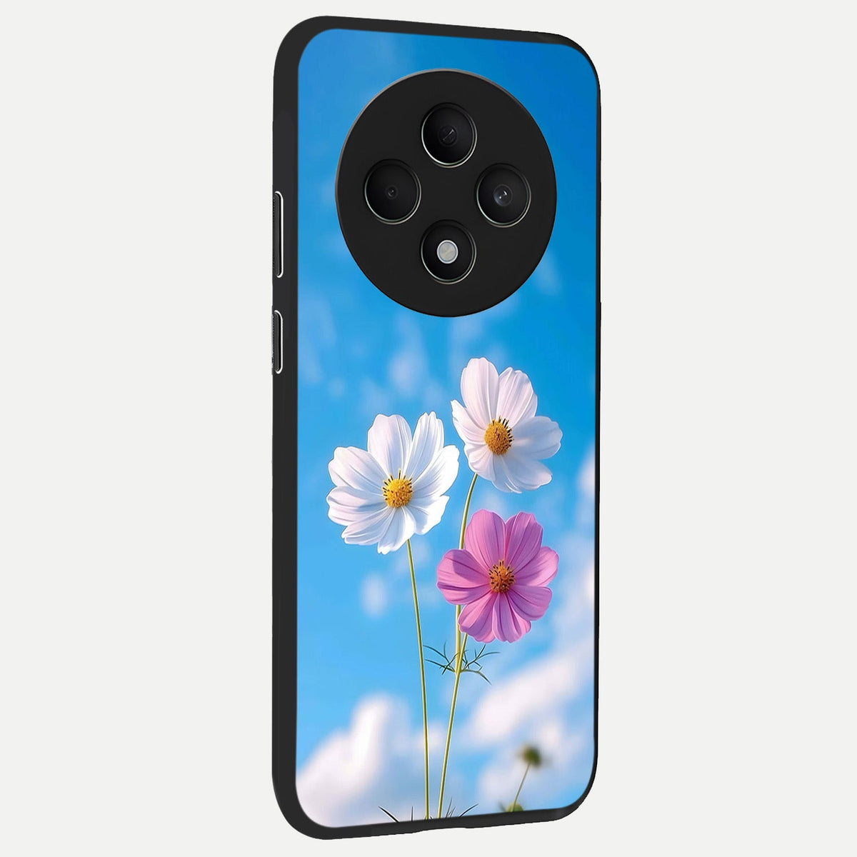  Tripple Flowers With Sky back cover For Oppo F27 5G slim fit glass case with vibrant aesthetic design