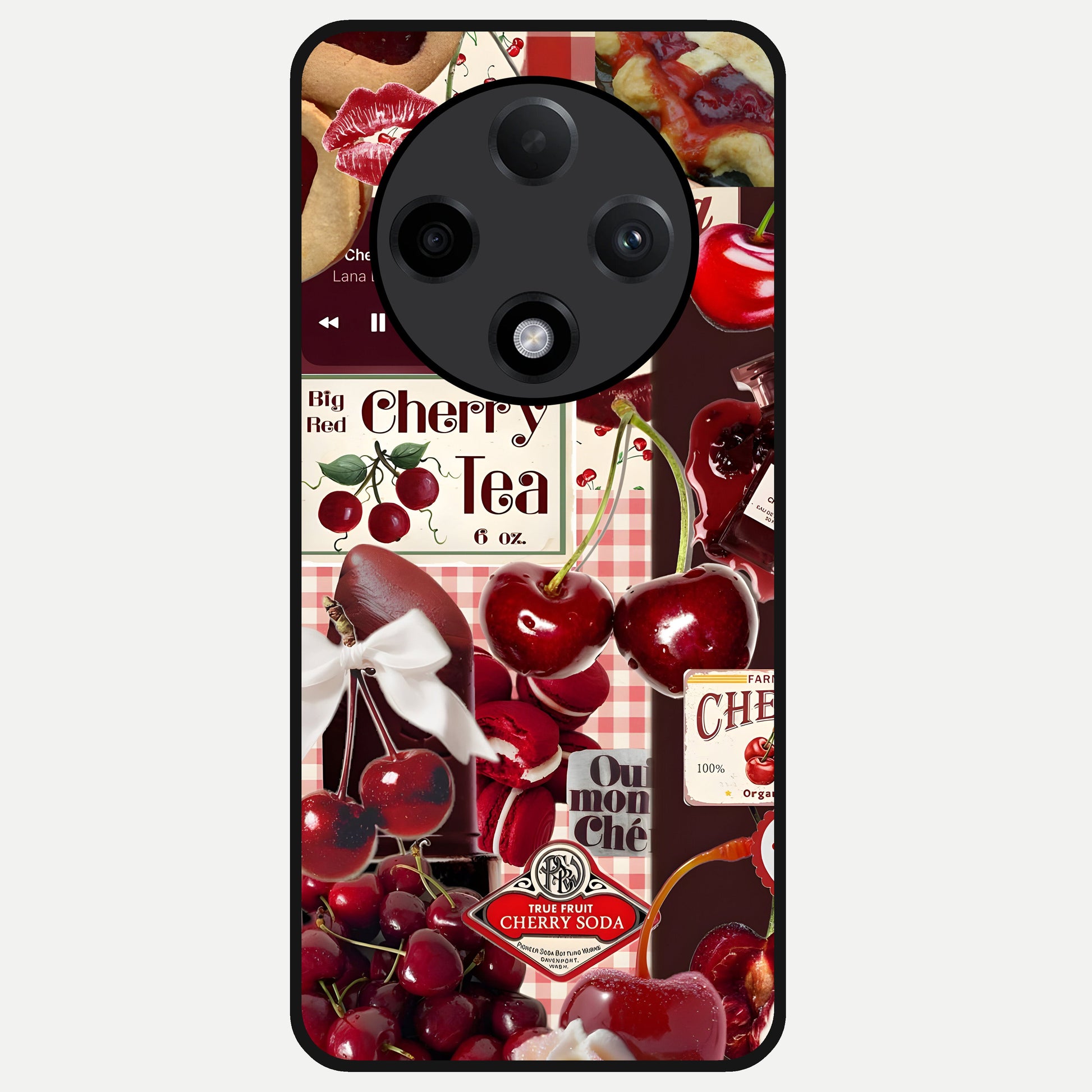  Aesthetic Cherry Tea Glass Case For Oppo F27 Pro Plus back cover – full design glossy printed glass finish