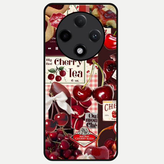  Aesthetic Cherry Tea Glass Case For Oppo F27 Pro Plus back cover – full design glossy printed glass finish