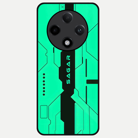 Aqua Tech CYBERPUNK Custom Name Glass Case For Oppo F27 Pro Plus back cover – full design glossy printed glass finish