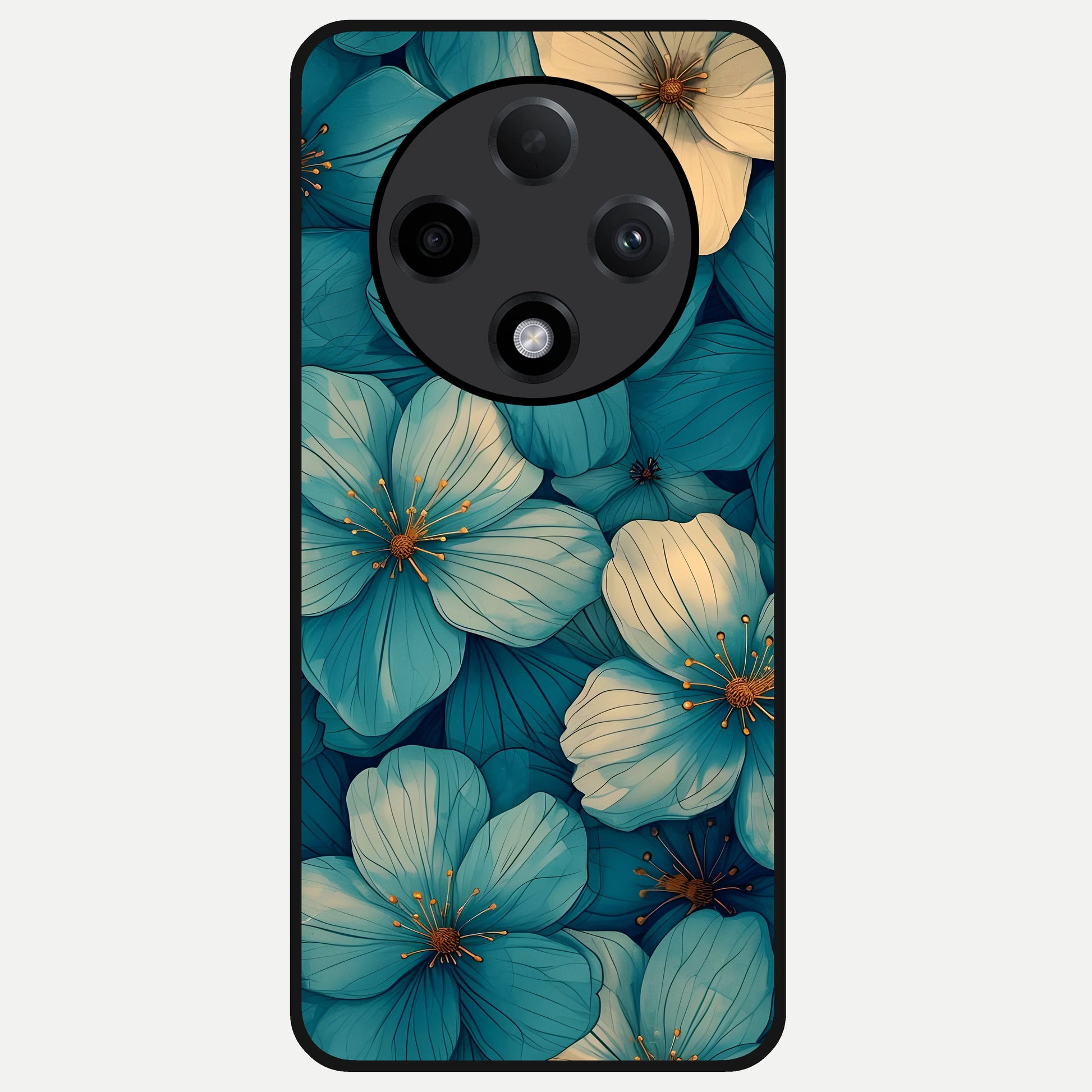  Blue Shade Floral Glass Case For Oppo F27 Pro Plus back cover – full design glossy printed glass finish